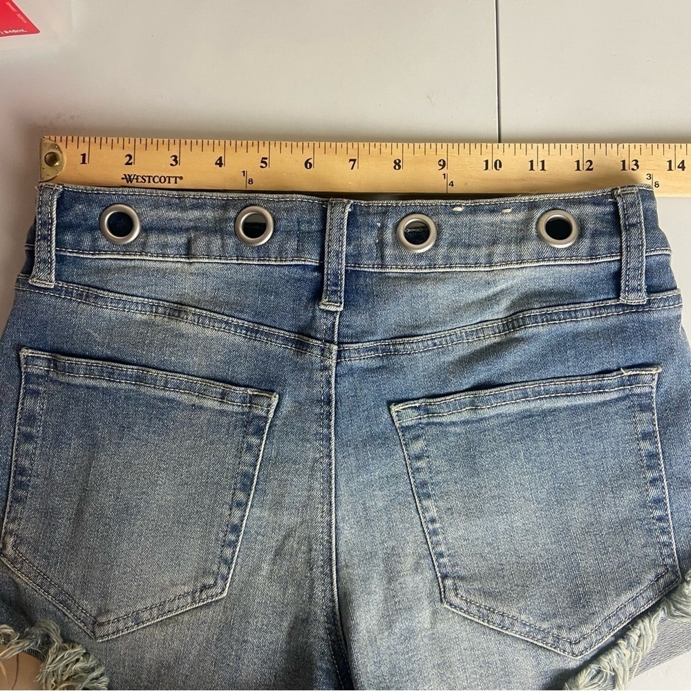 Altar’d State Size 25 Cut Off Denim Shorts Distressed Grommets Button Fly Grunge - Picture 7 of 11